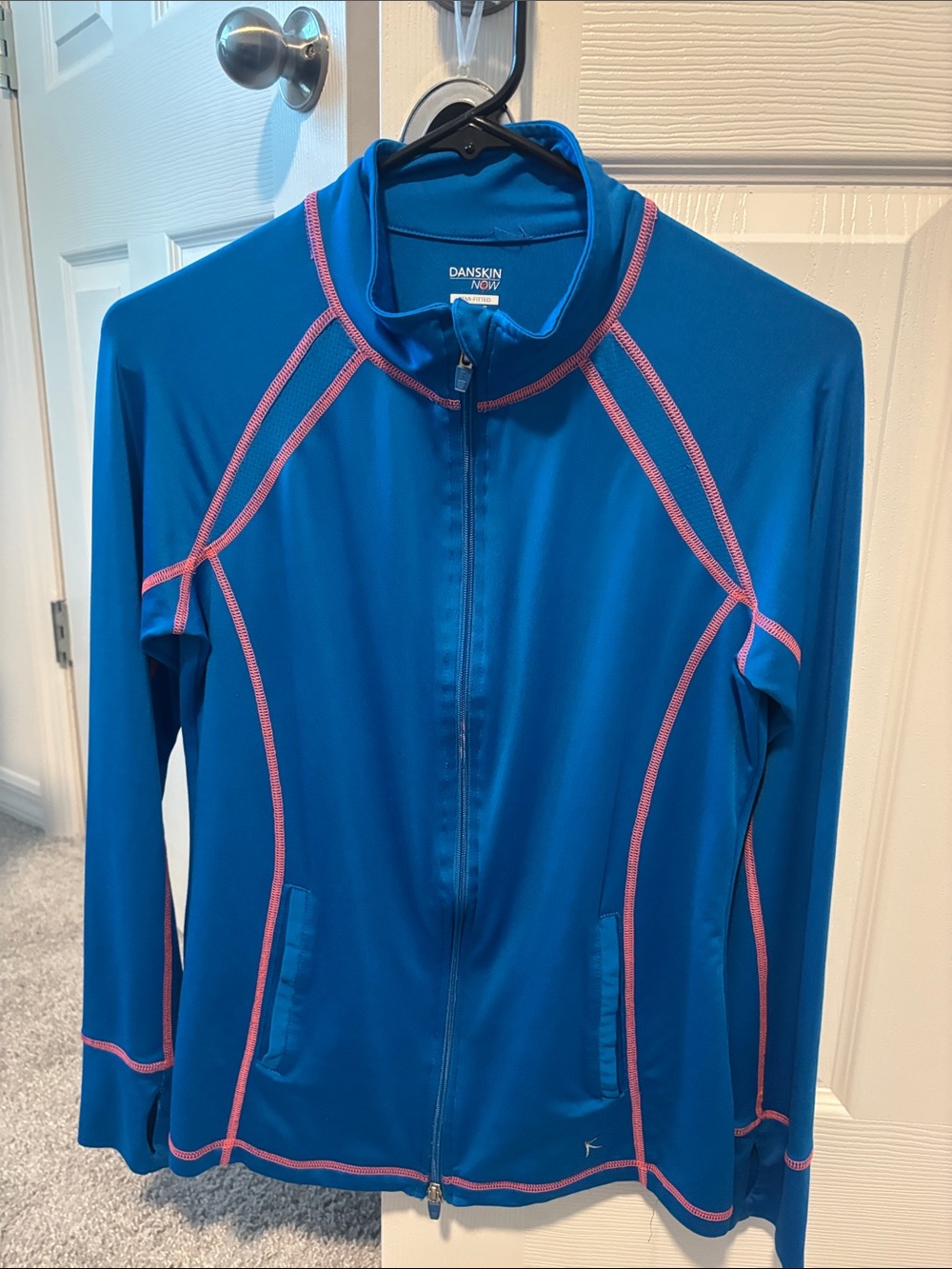 Danskin Now Blue Zip-Up Jacket with Pink Contrast Stitching